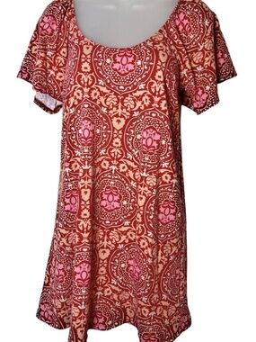 Boden Scoop Neck Jersey Mini Dress Red Pink Medallion Boho Size 6
